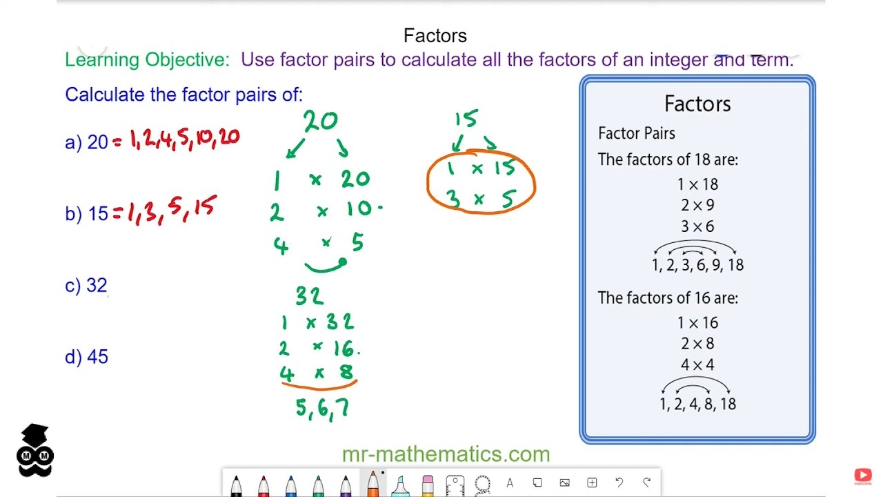 Factor Pairs Of Numbers And Terms YouTube