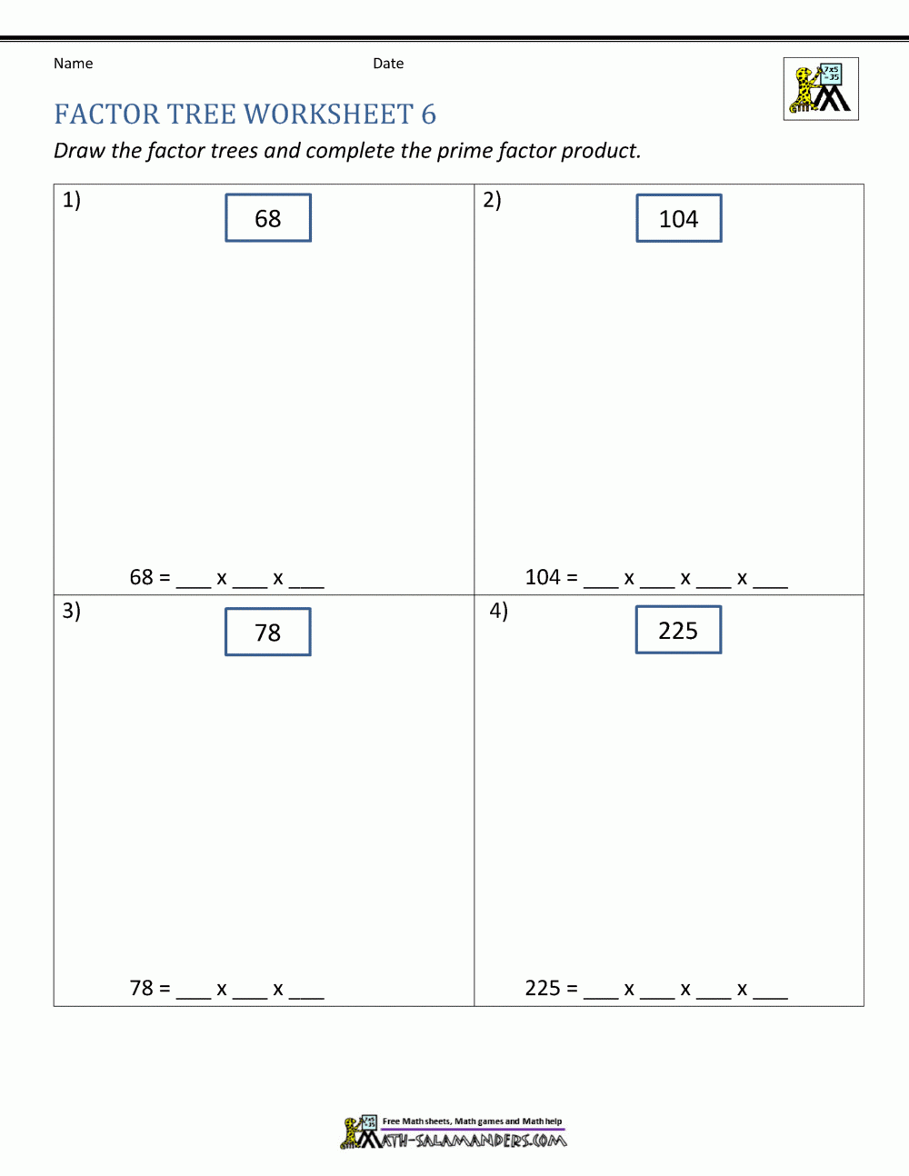 factors and prime factorization worksheets factors and prime factorization worksheets