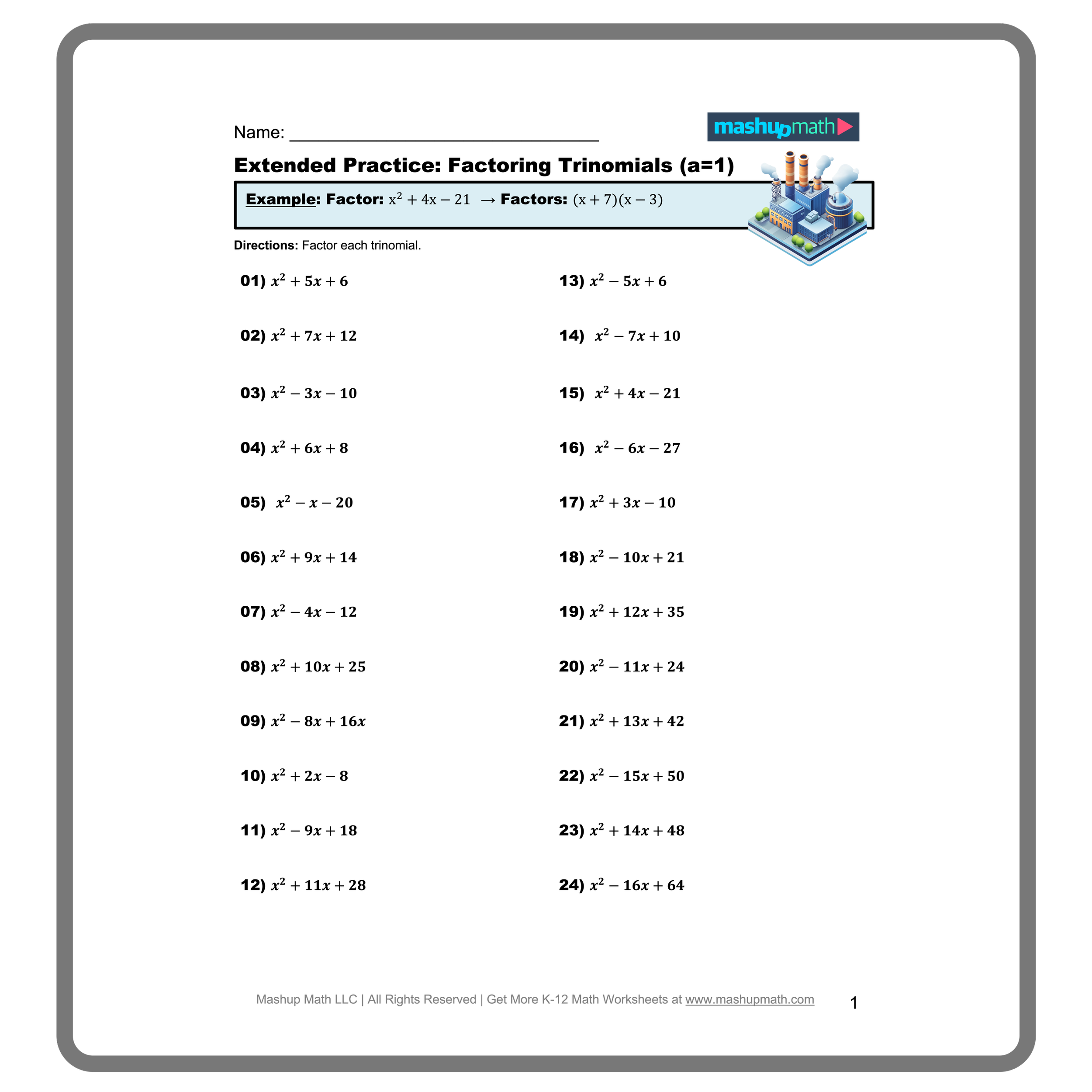Factoring Polynomials Worksheet Library Mashup Math