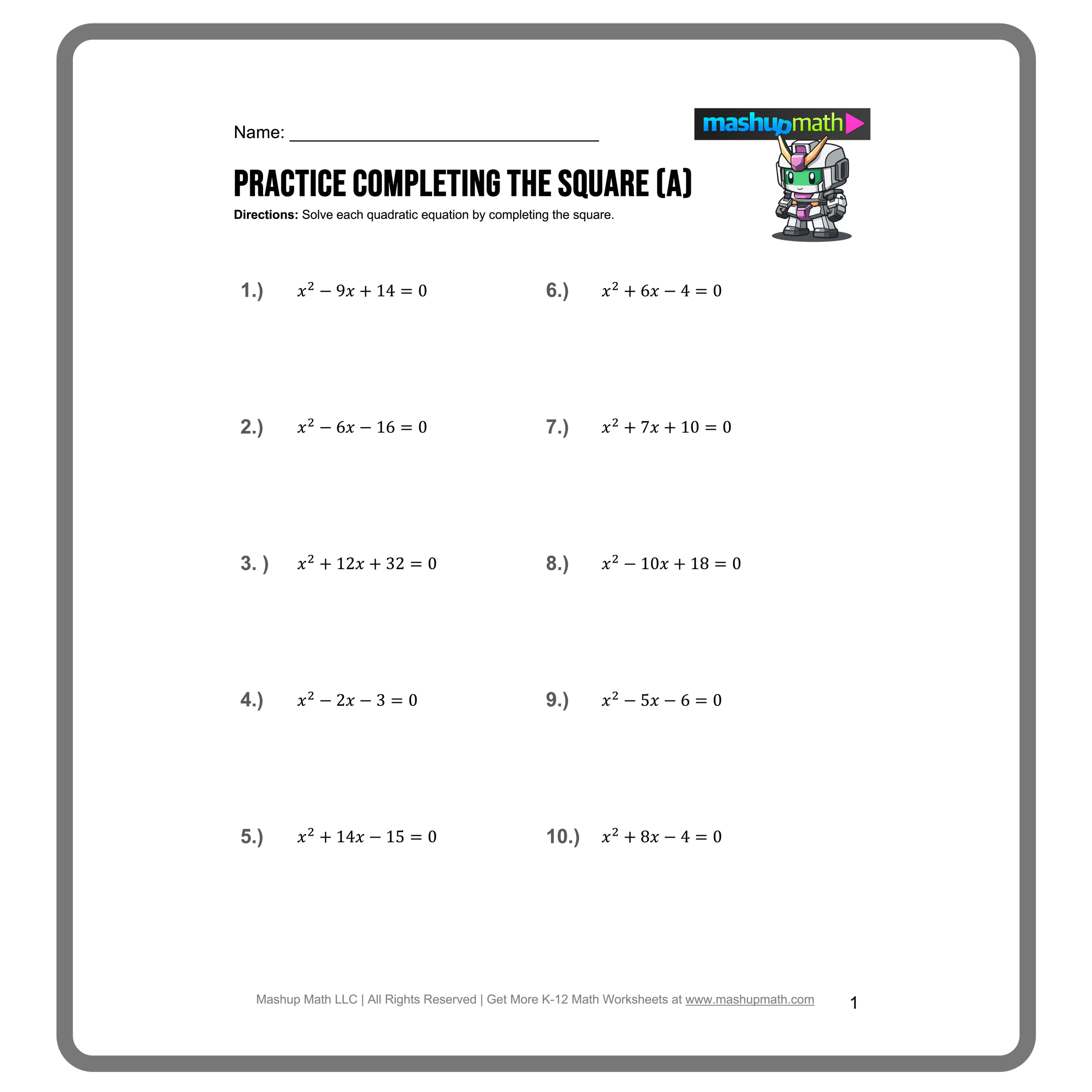 Factoring Trinomials Worksheet Library Mashup Math