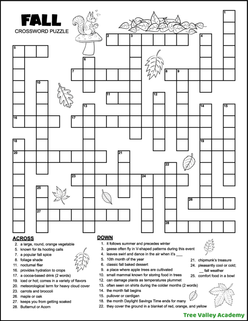 Fall Crossword Puzzle For Middle School Tree Valley Academy Fall Crossword Puzzle For Middle School Tree Valley Academy