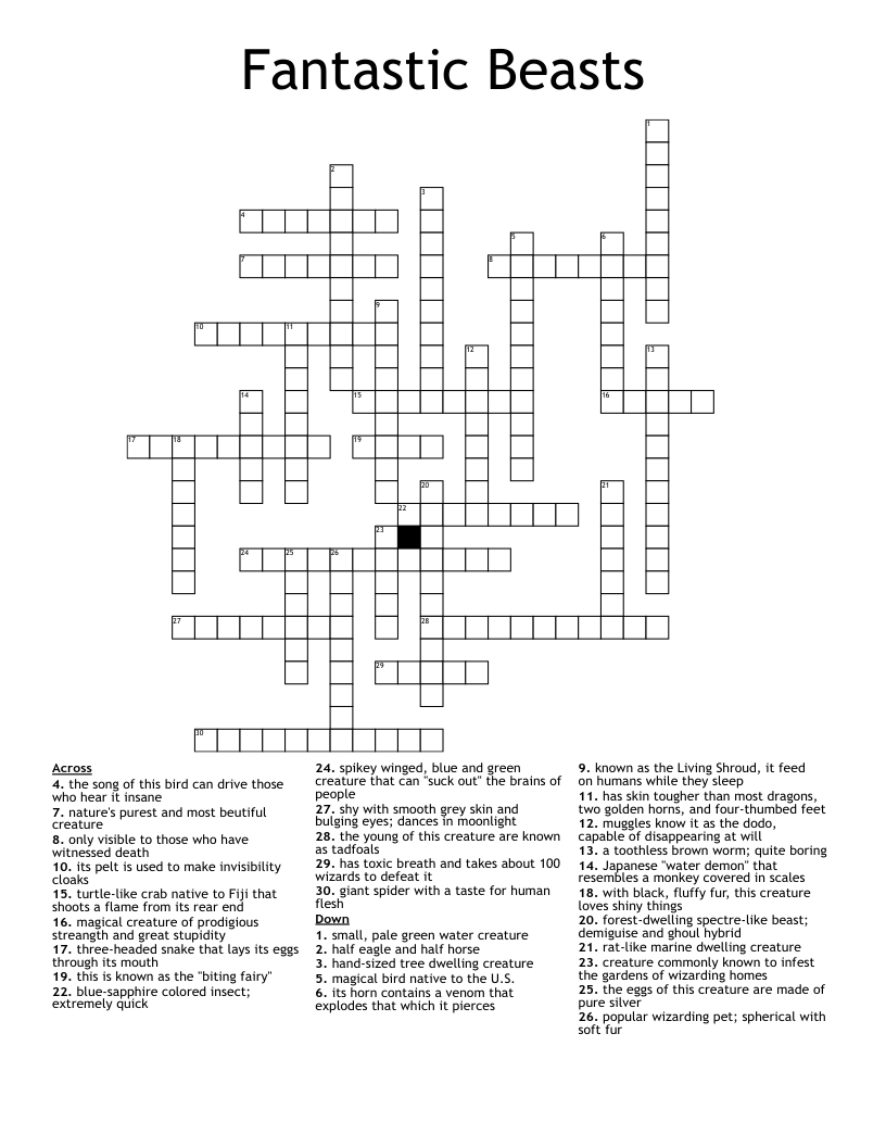 Fantastic Beasts Crossword WordMint
