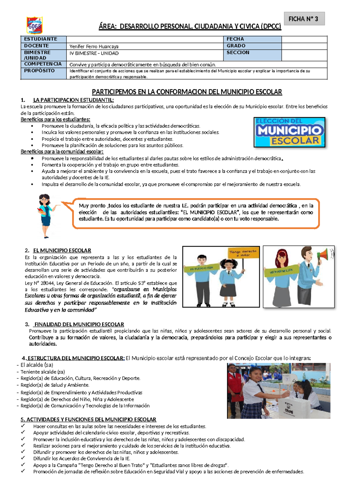 Ficha 3 IV BIM 3 DPCC Participaci n En El Municipio Escolar Studocu