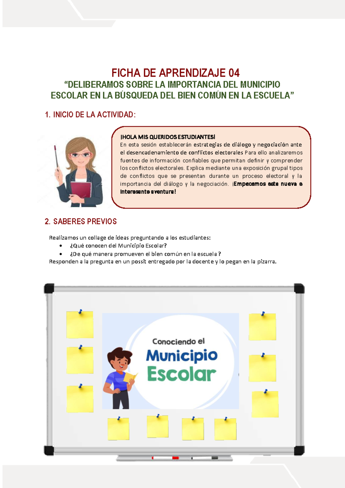 Ficha De Aprendizaje Para 1 Grado Municipio Escolar Y Bien Com n Studocu