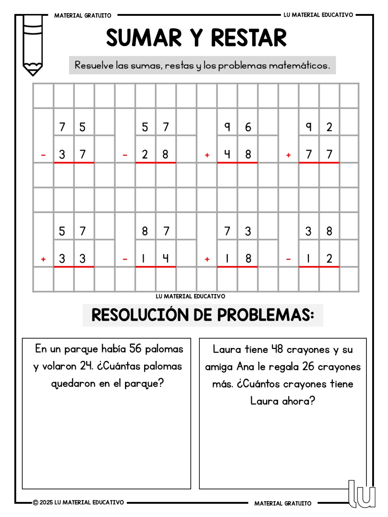 sumas y restas para primer grado