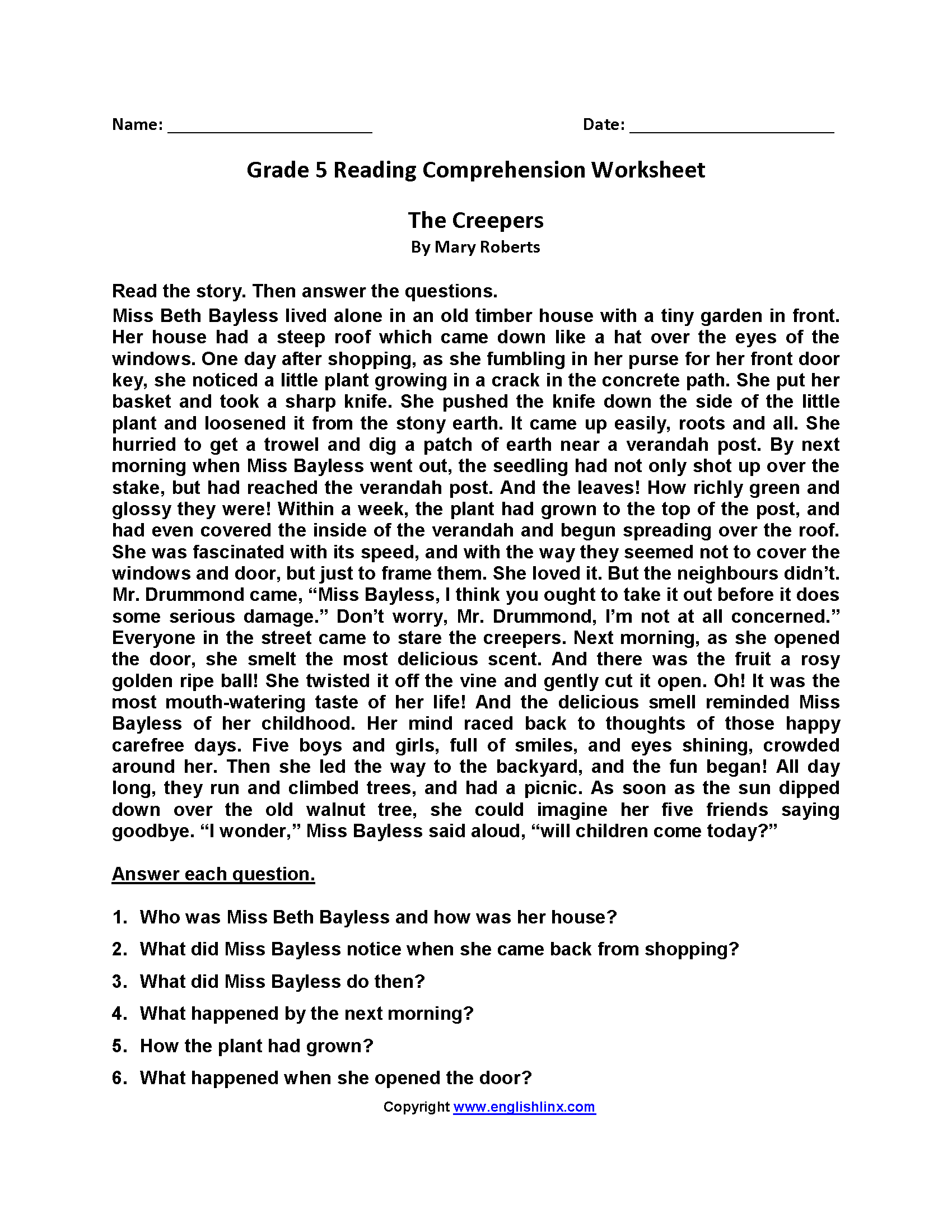 Fifth Grade Reading Worksheets Improve Fluency Vocabulary
