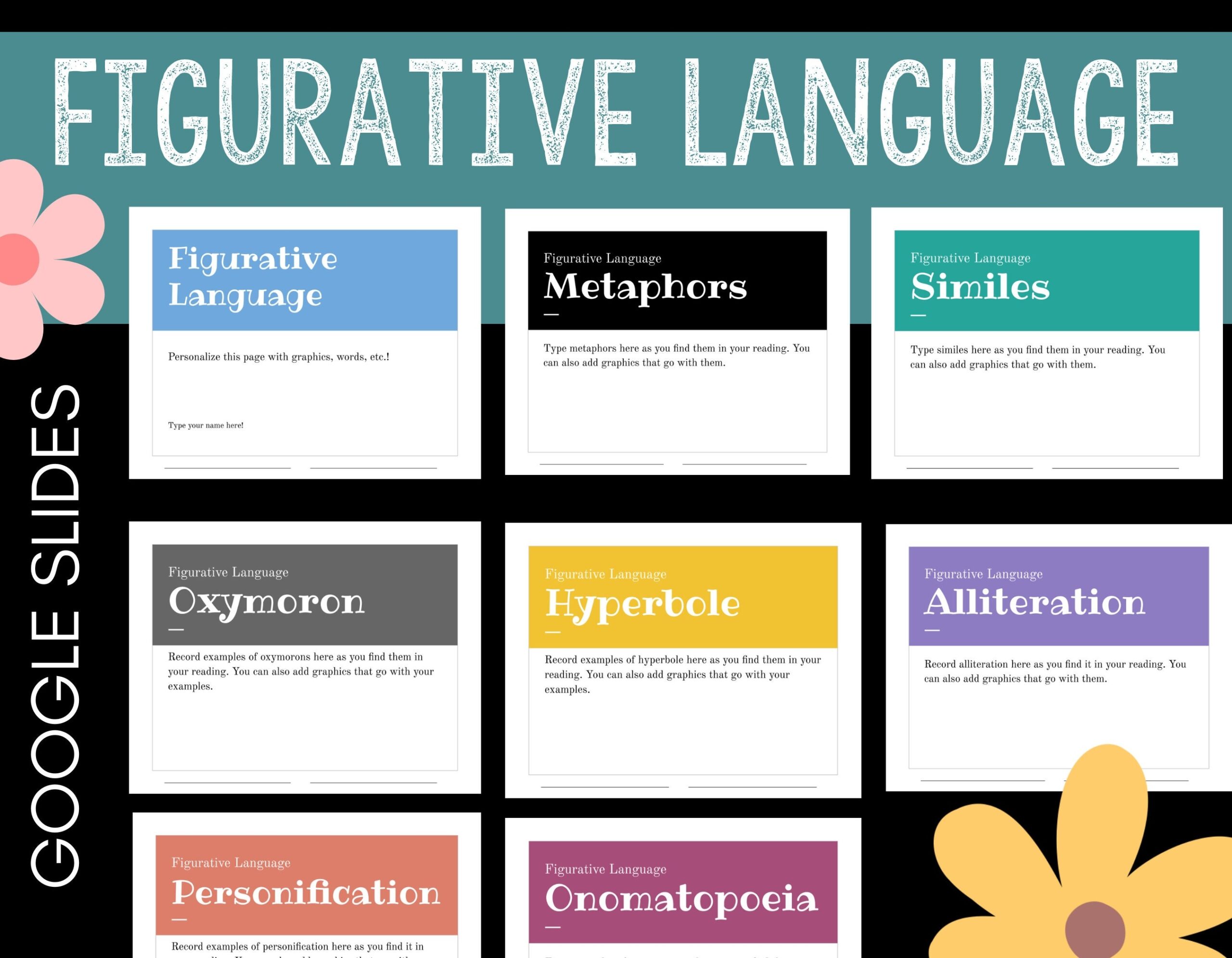 Figurative Language Google Slides Metaphor Simile Hyperbole Idiom Oxymoron Alliteration And More Etsy