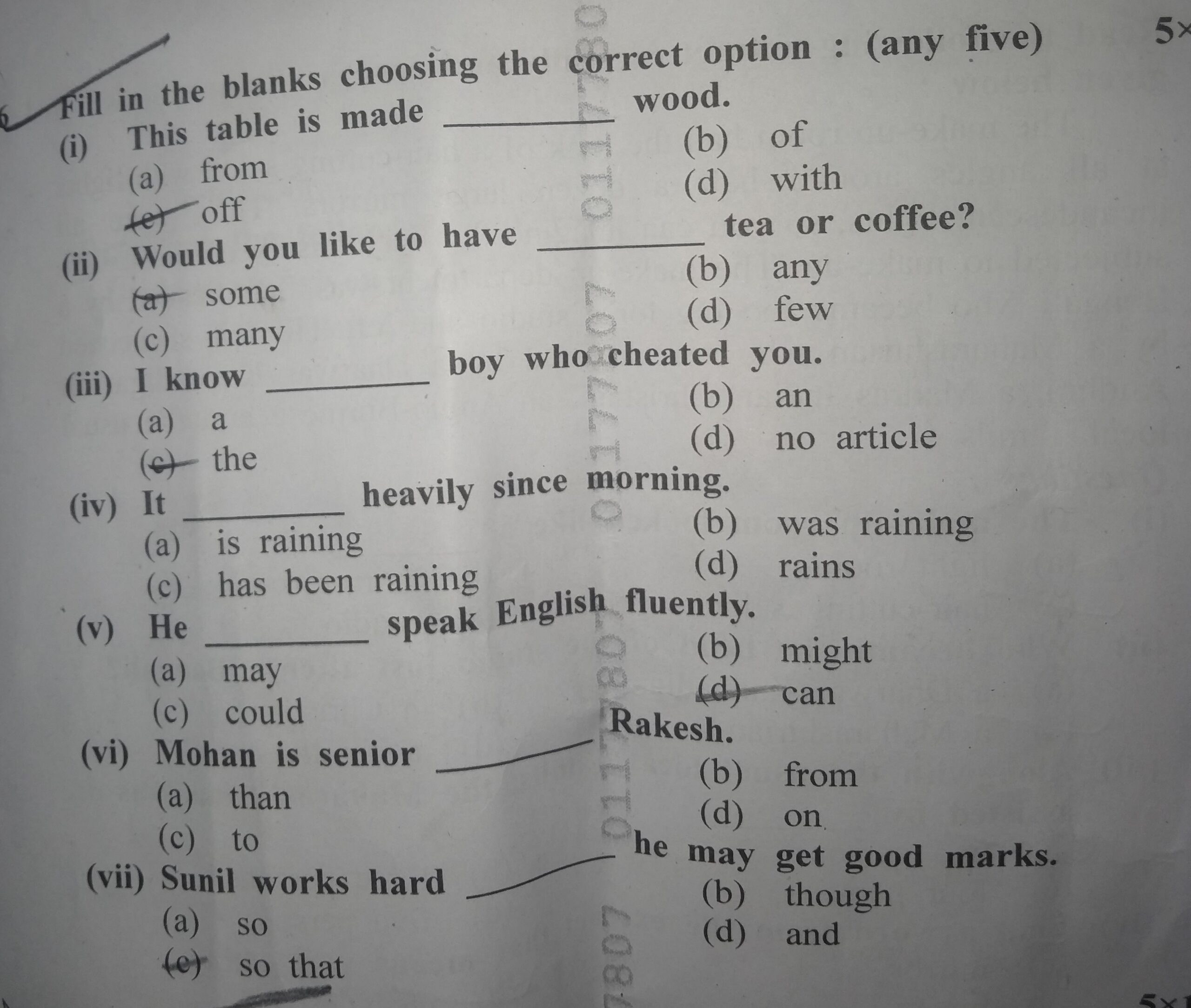 Fill In The Blanks Choosing The Correct Option any Five i This Tabl 