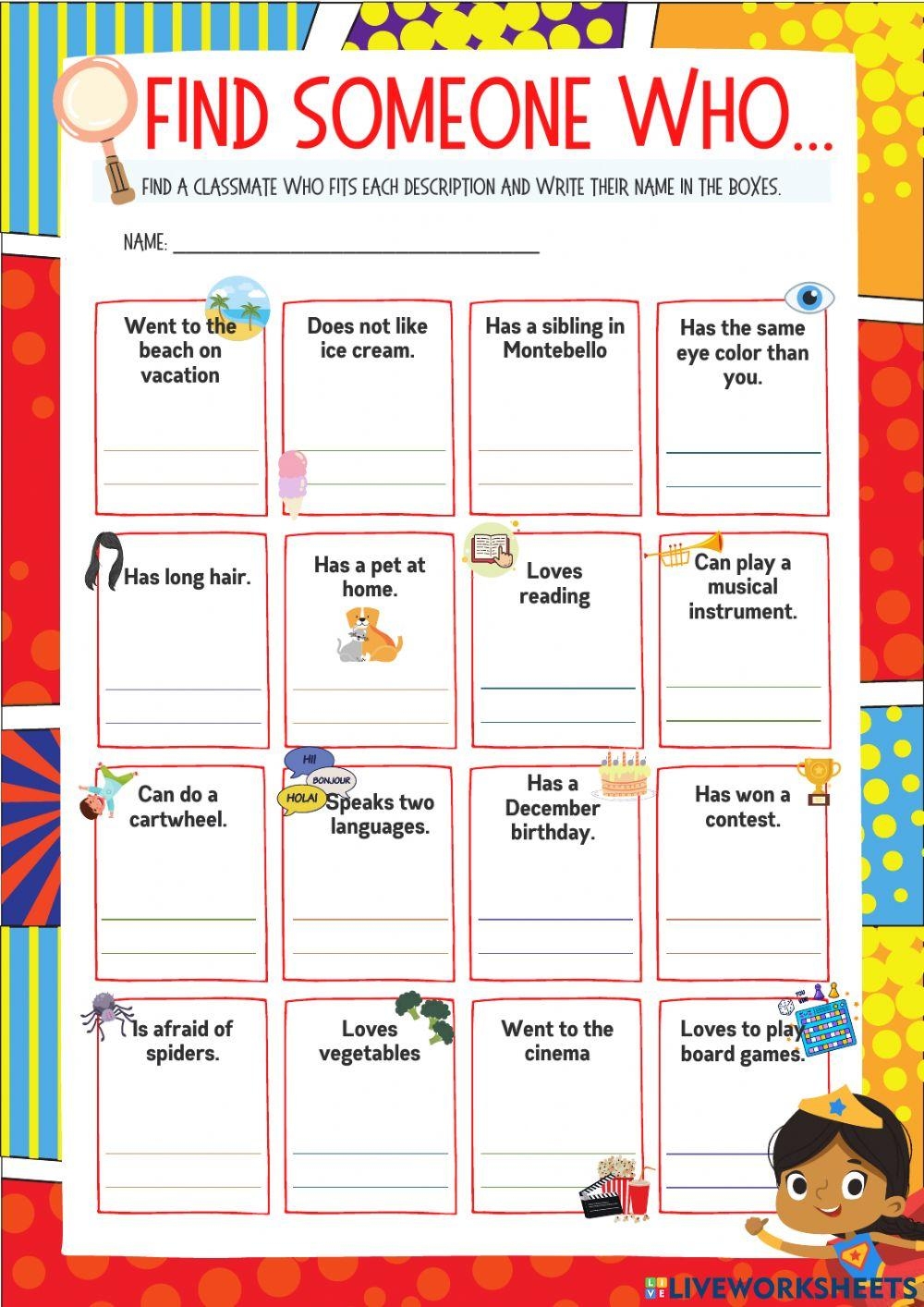 Find Someone Who Online Practice Worksheets Library