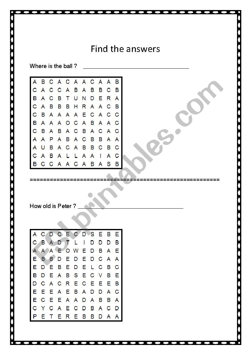 Find The Answers ESL Worksheet By Davids69