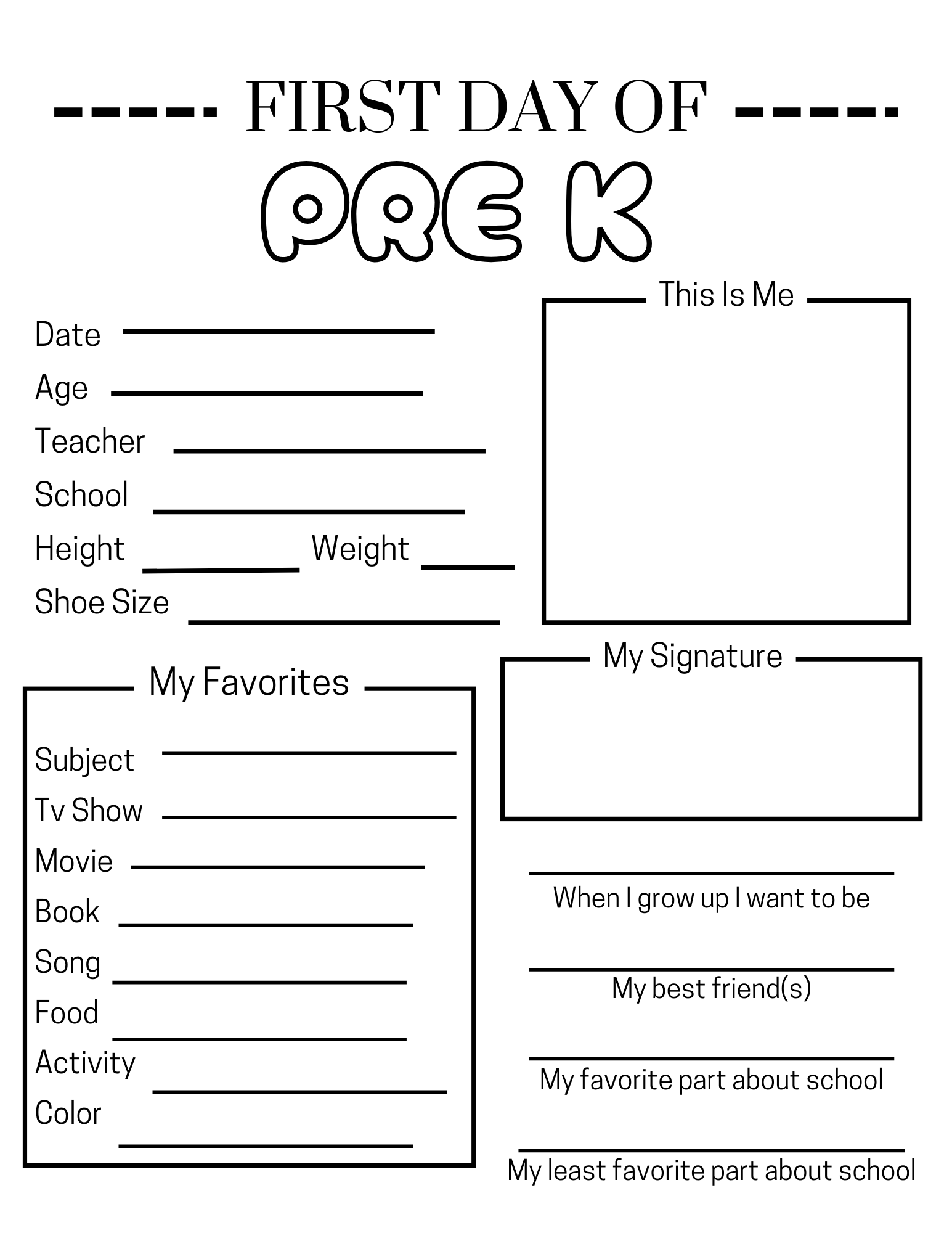 First Day Of Pre K Worksheet Classful