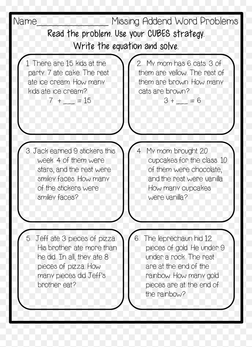 First Grade Fairytales Missing Missing Addend Word Problems 1st Grade HD Png Download Vhv