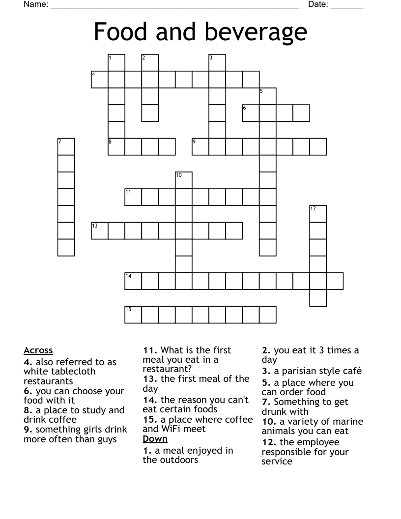 Food And Beverage Crossword WordMint