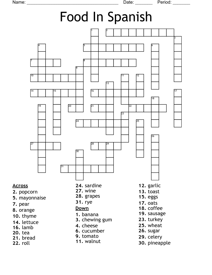 Food In Spanish Crossword WordMint