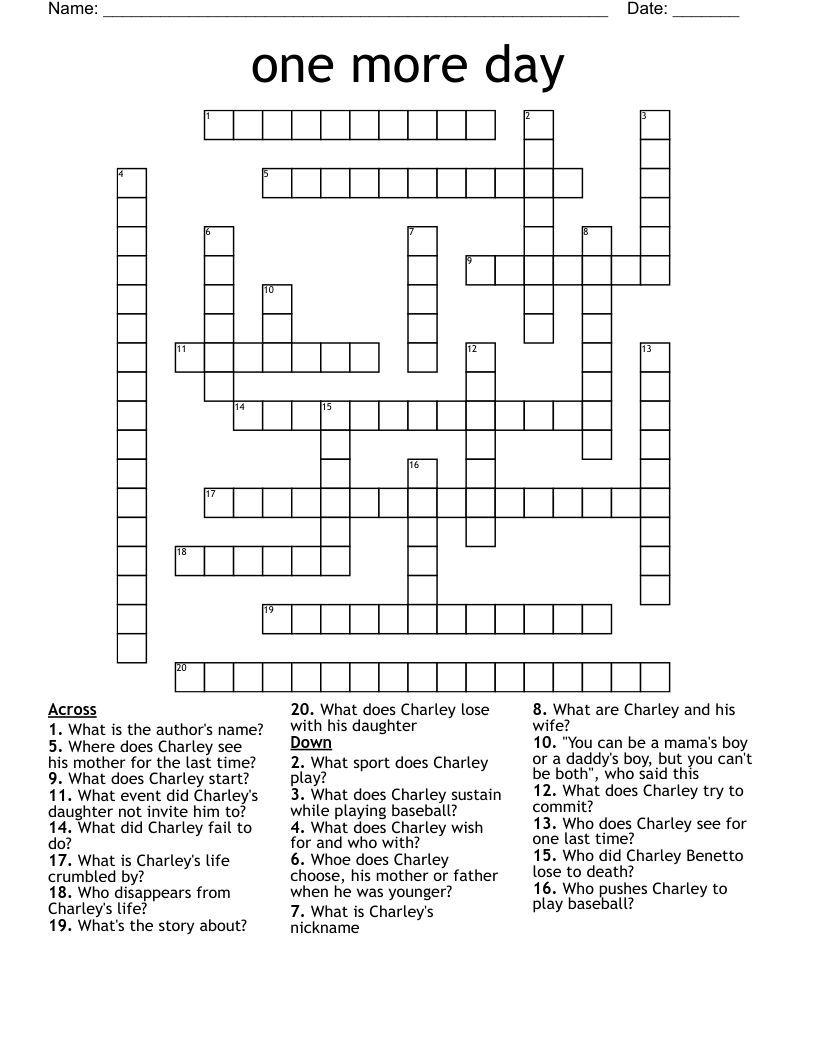 For One More Day Crossword WordMint