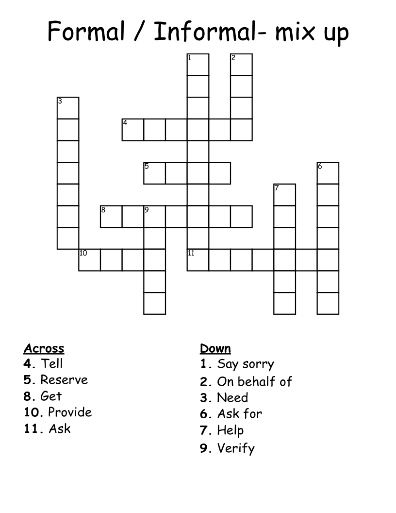 Formal Informal Mix Up Crossword WordMint