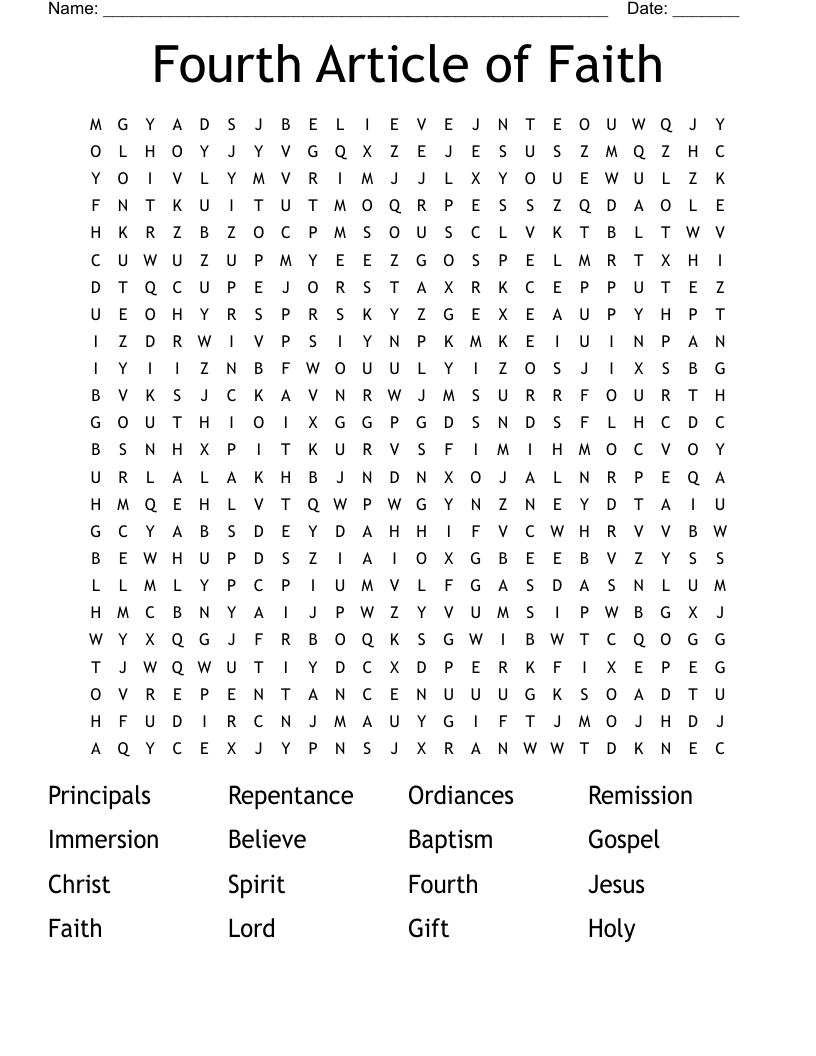 Fourth Article Of Faith Crossword WordMint
