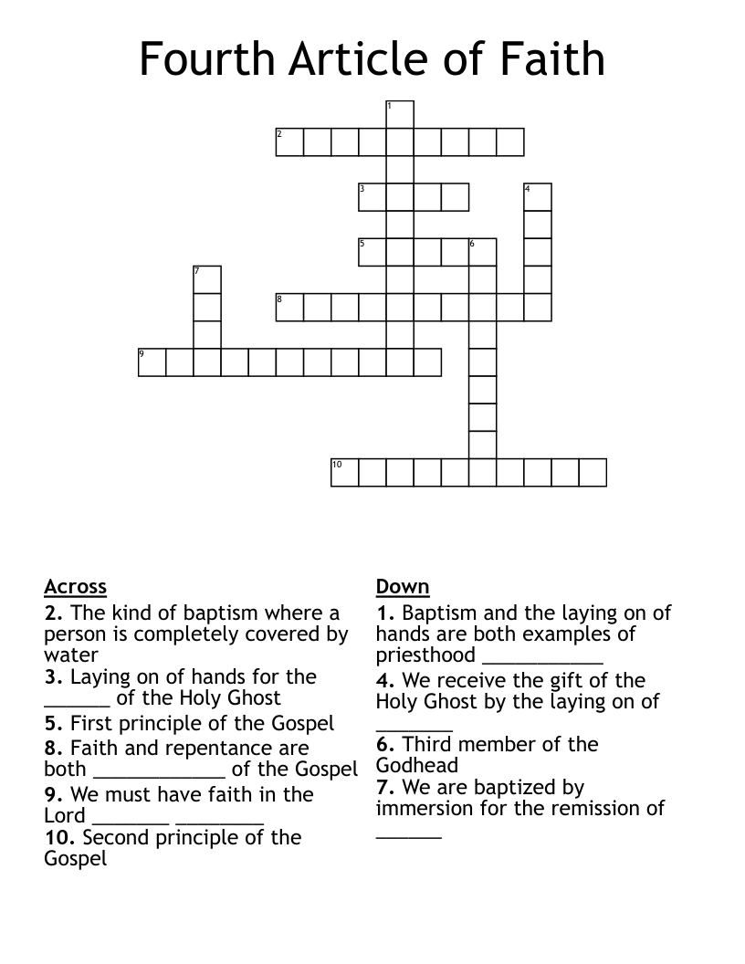 Fourth Article Of Faith Crossword WordMint