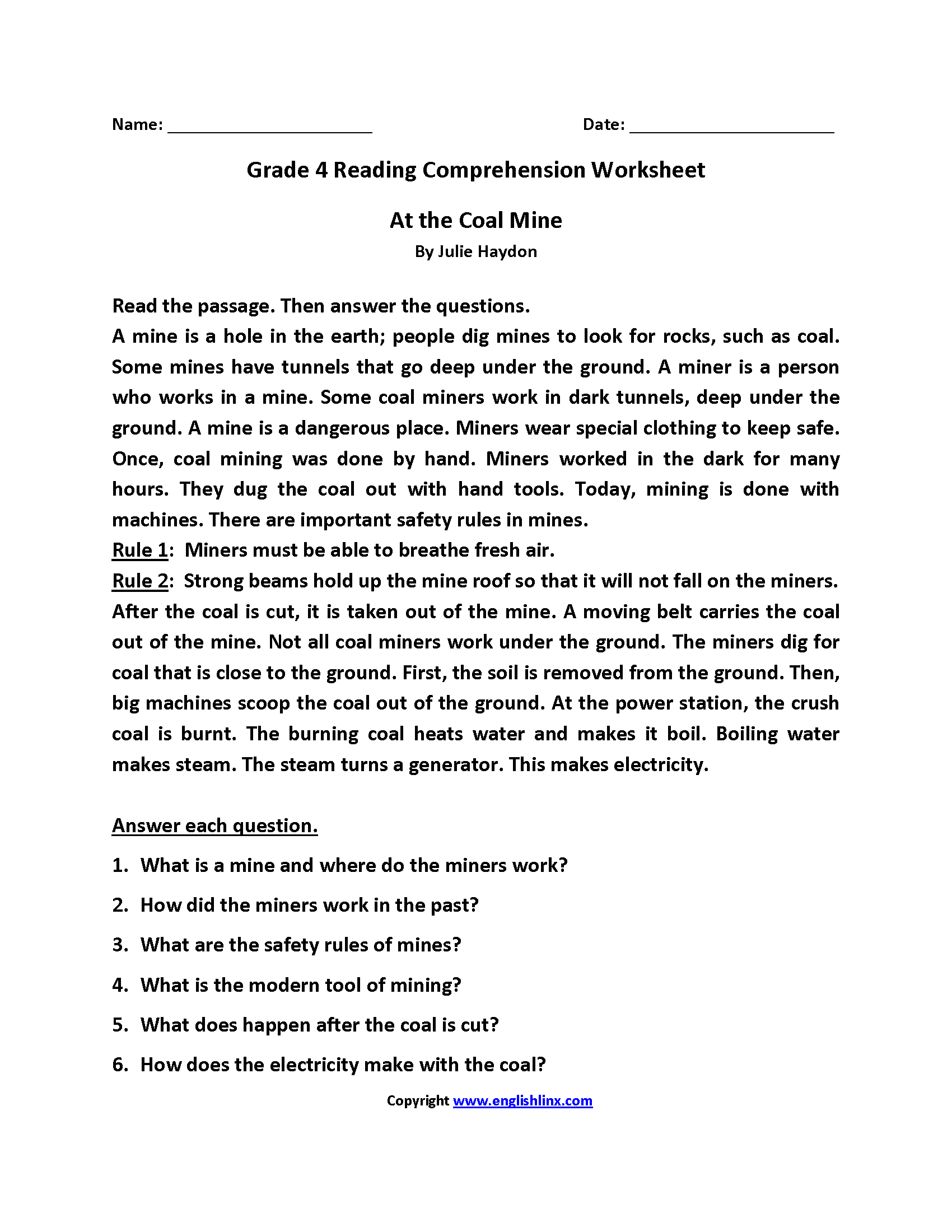 Fourth Grade Reading Worksheets Improve Fluency Comprehension
