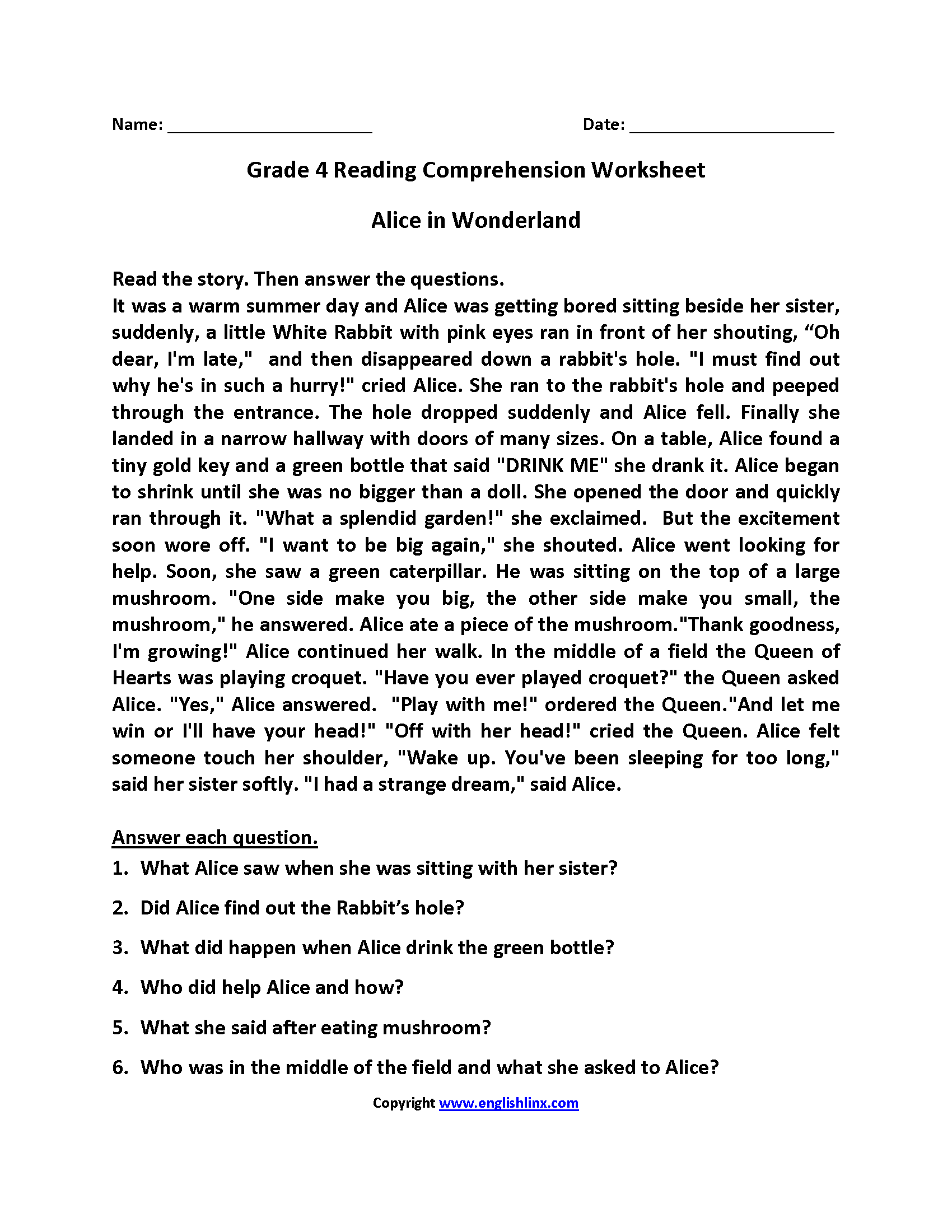 Fourth Grade Reading Worksheets Improve Fluency Comprehension