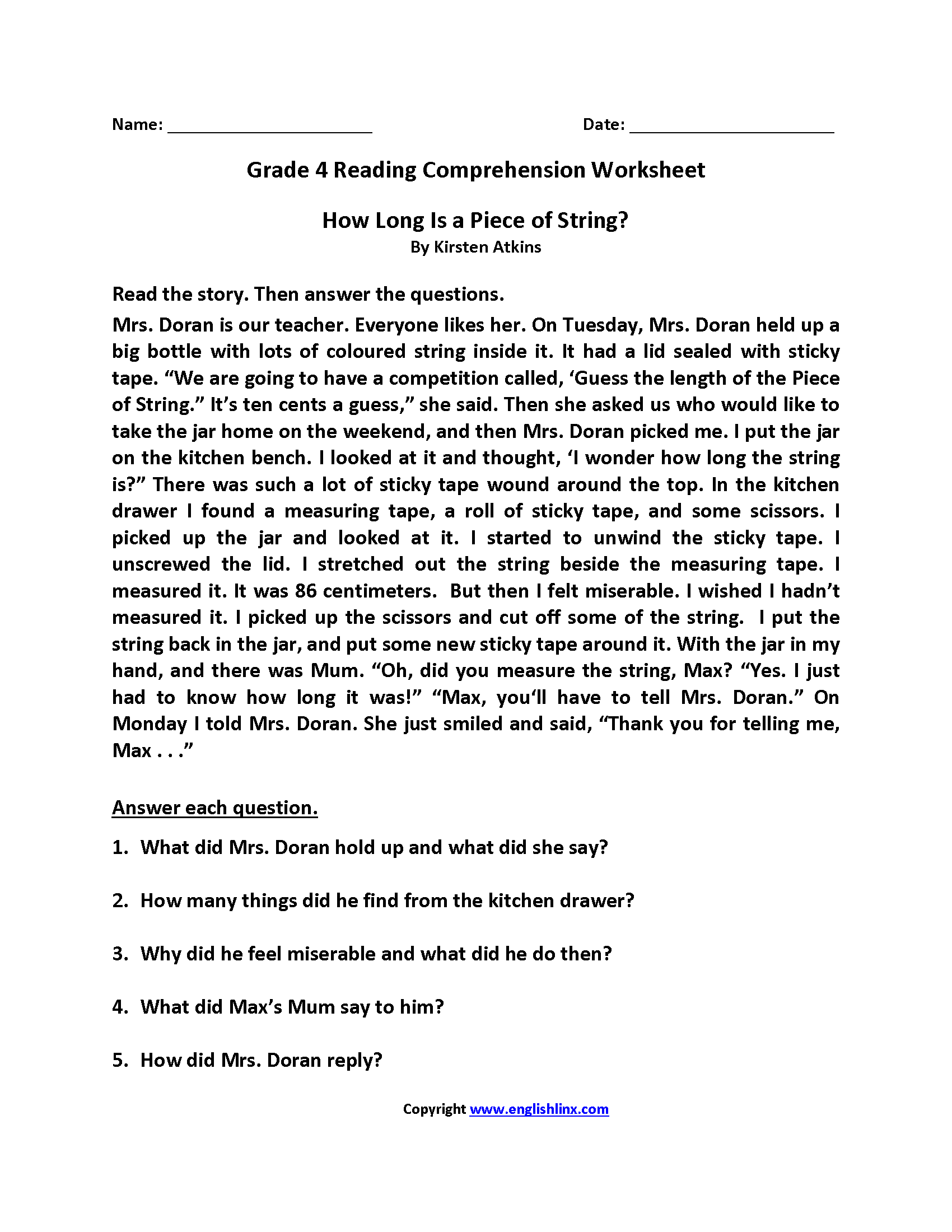 Fourth Grade Reading Worksheets Improve Fluency Comprehension
