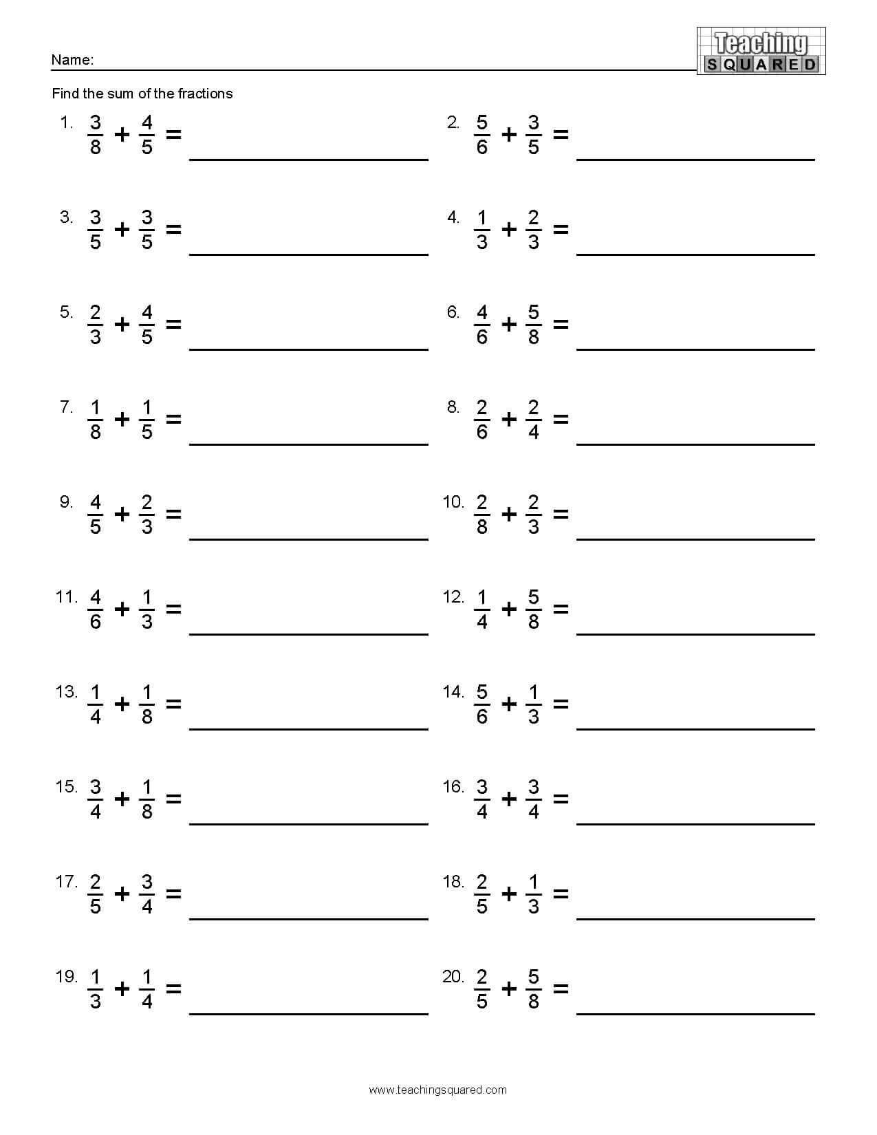 Fraction Addition Teaching Squared
