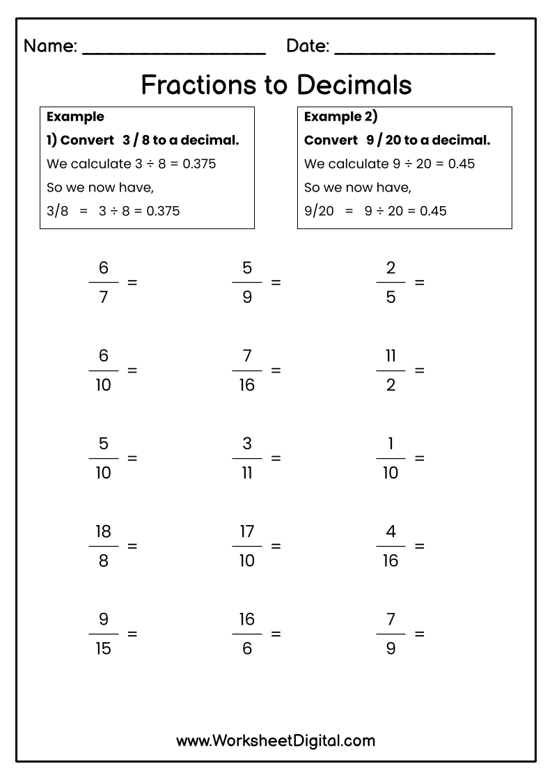 Fractions To Decimals Worksheet Digital 1 Teacher Made Resources