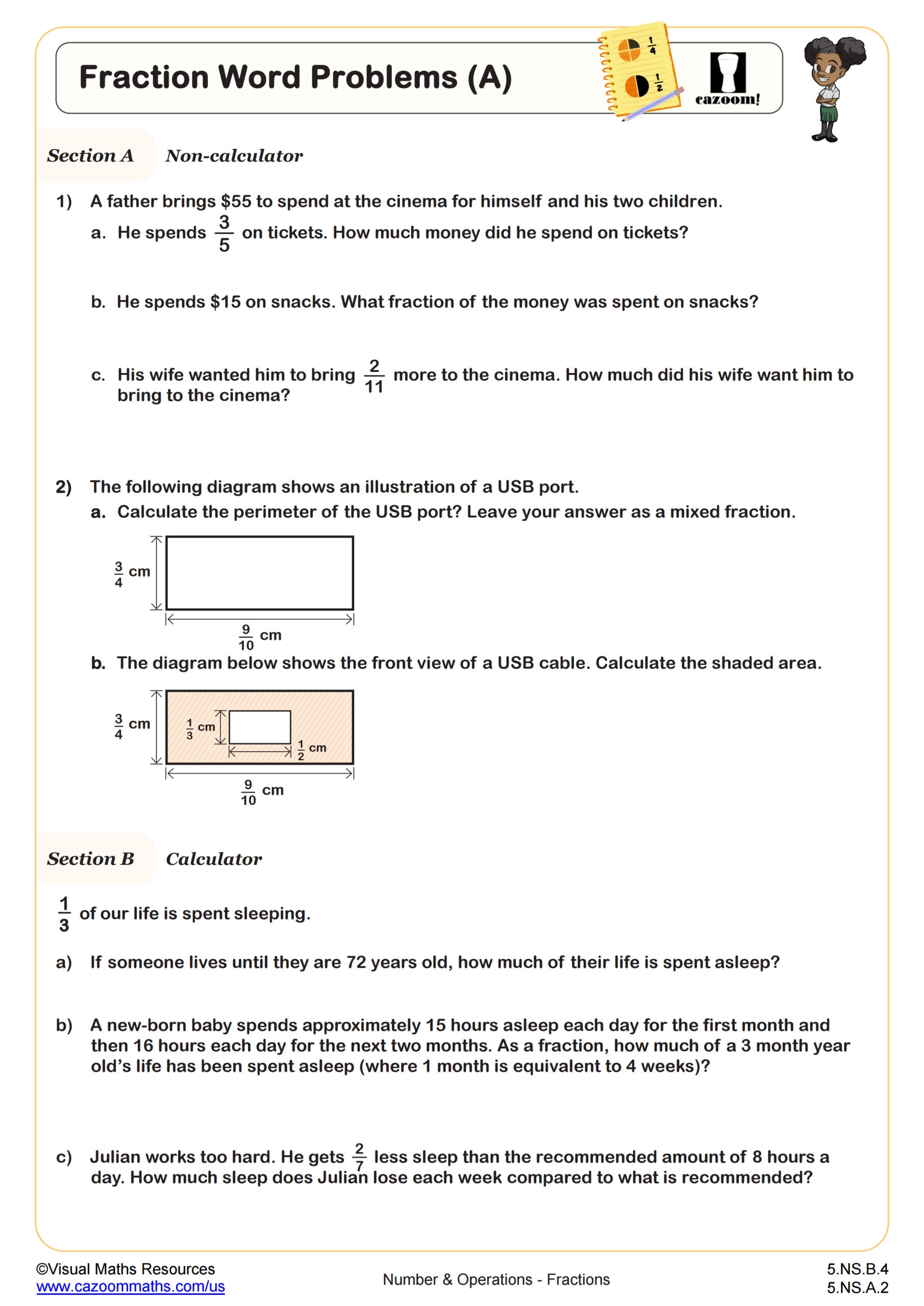 fraction story problems worksheet