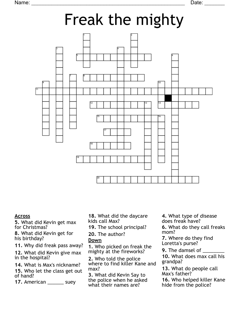Freak The Mighty Crossword WordMint