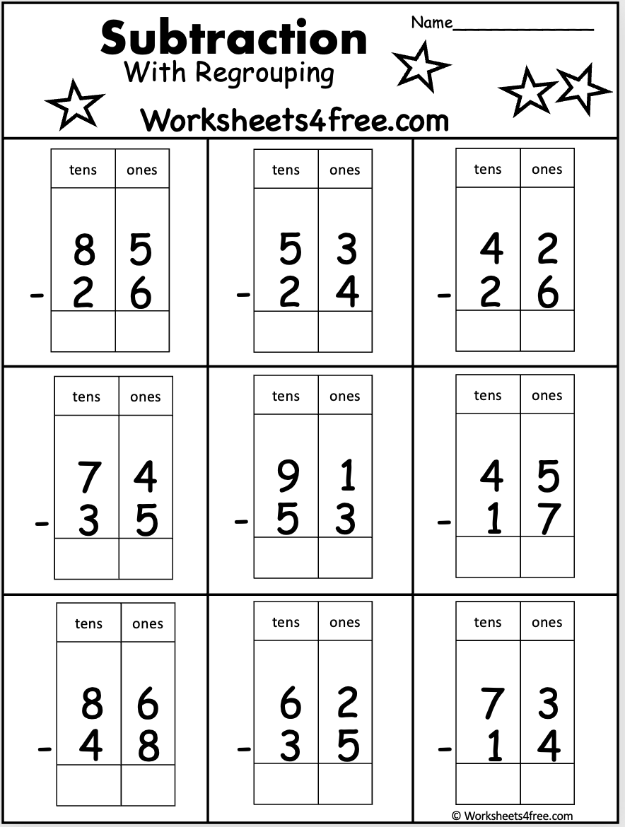 Free 2 Digit Subtraction With Regrouping Worksheets4Free