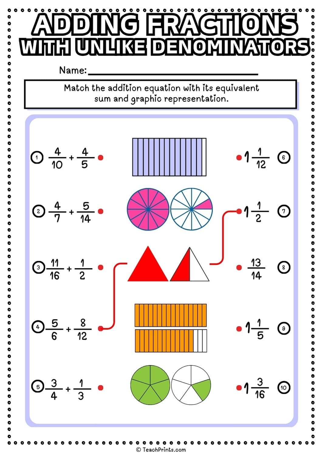 Free Adding Fractions With Unlike Denominators Worksheets Teach Prints