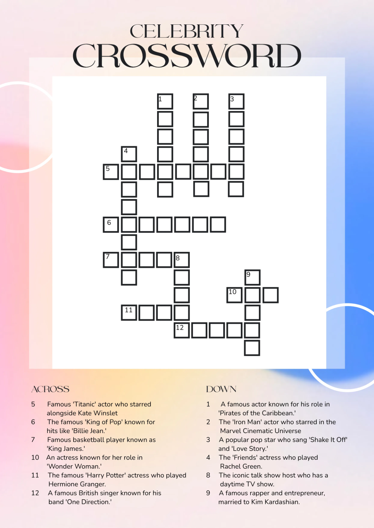 Free Celebrity Crossword Template To Edit Online