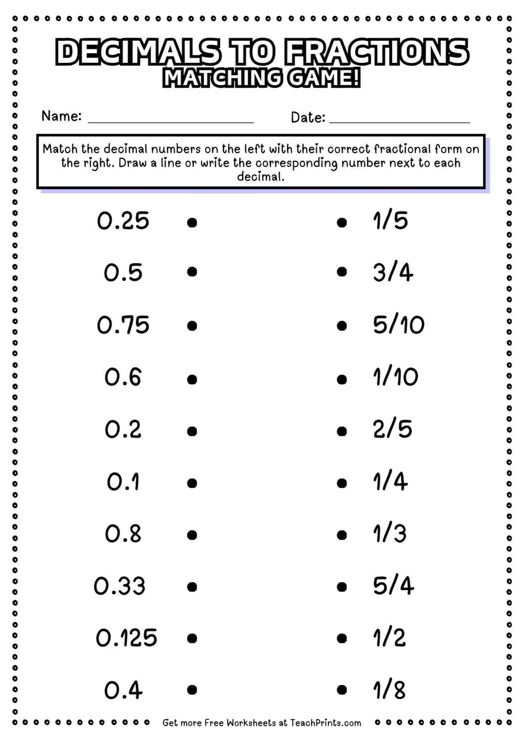 Free Decimals As Fractions Worksheets Teach Prints