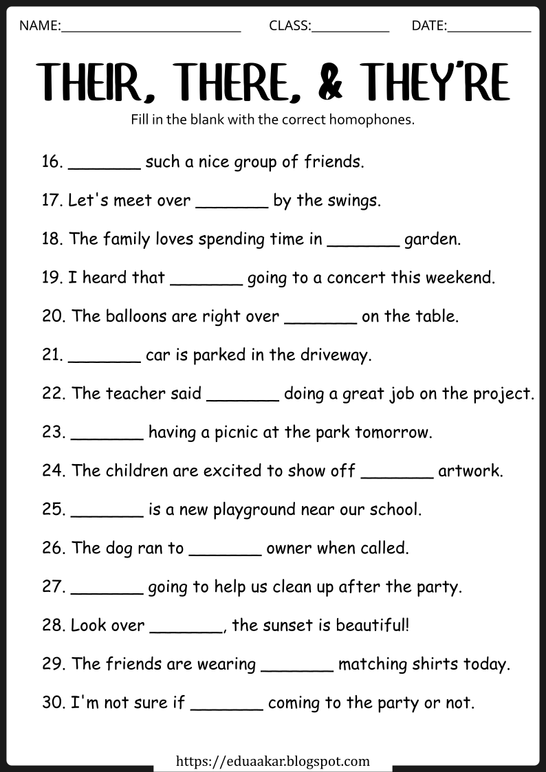 there their they're worksheet