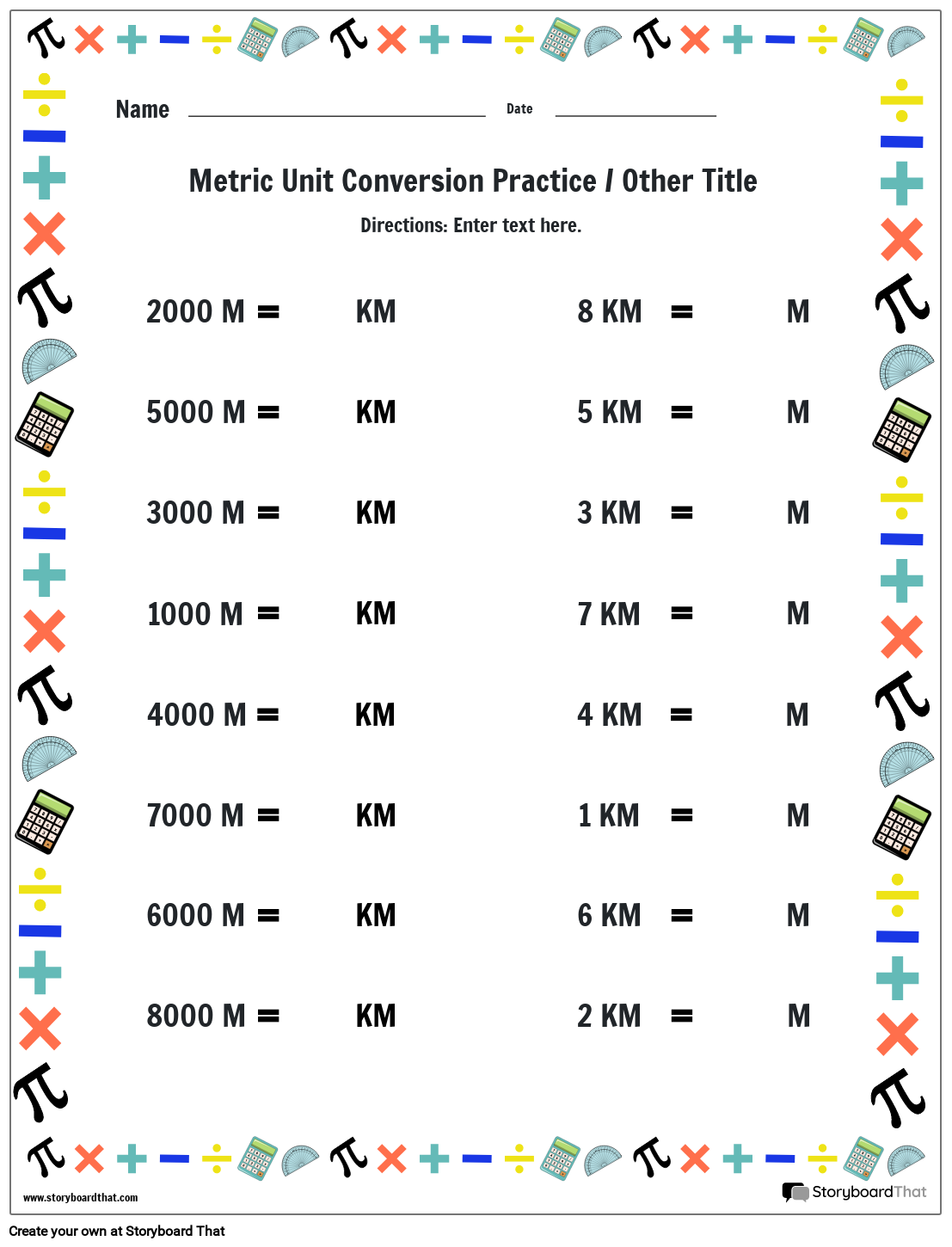 Free Metric Worksheets Customize With Storyboard That