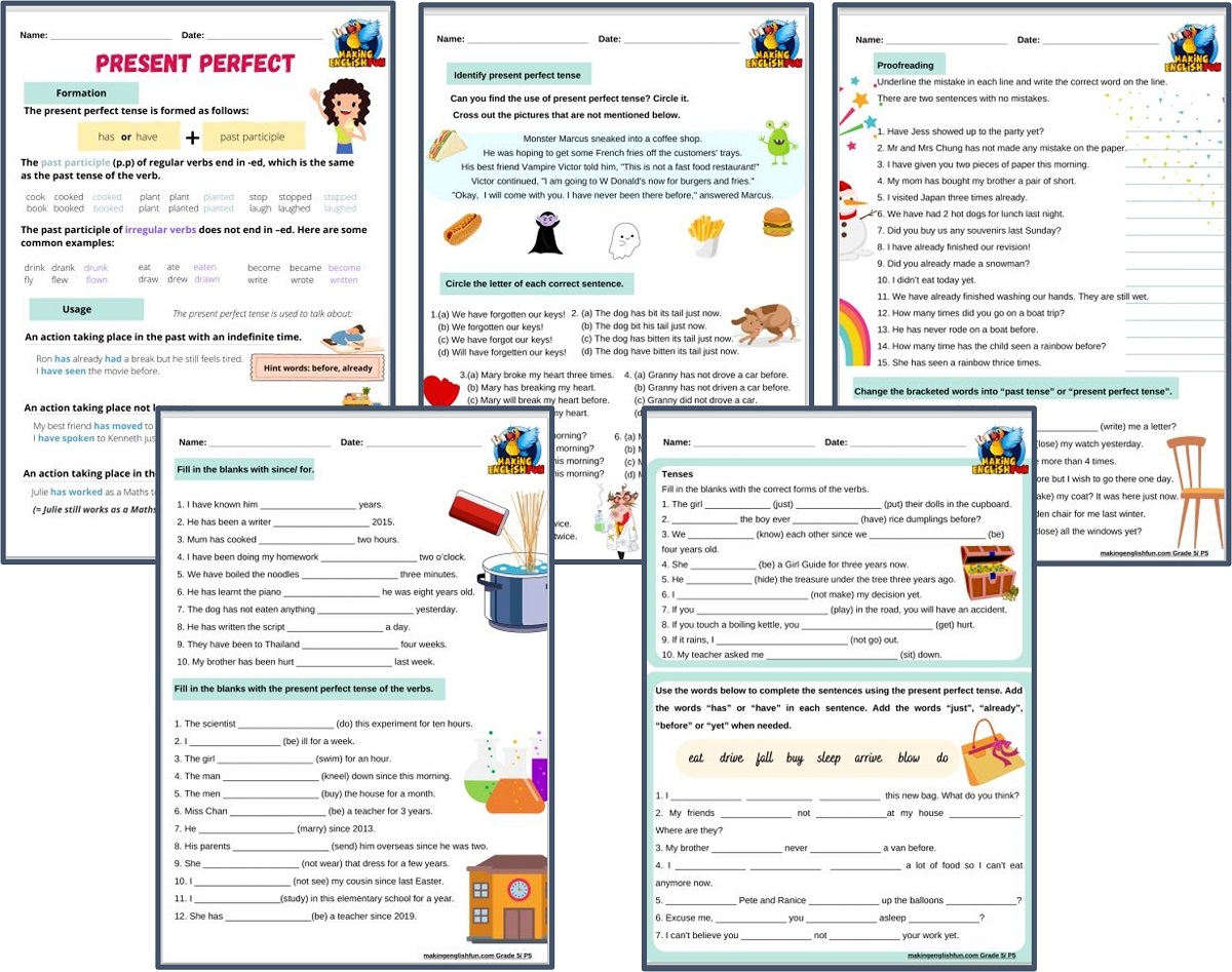 present perfect tense worksheet
