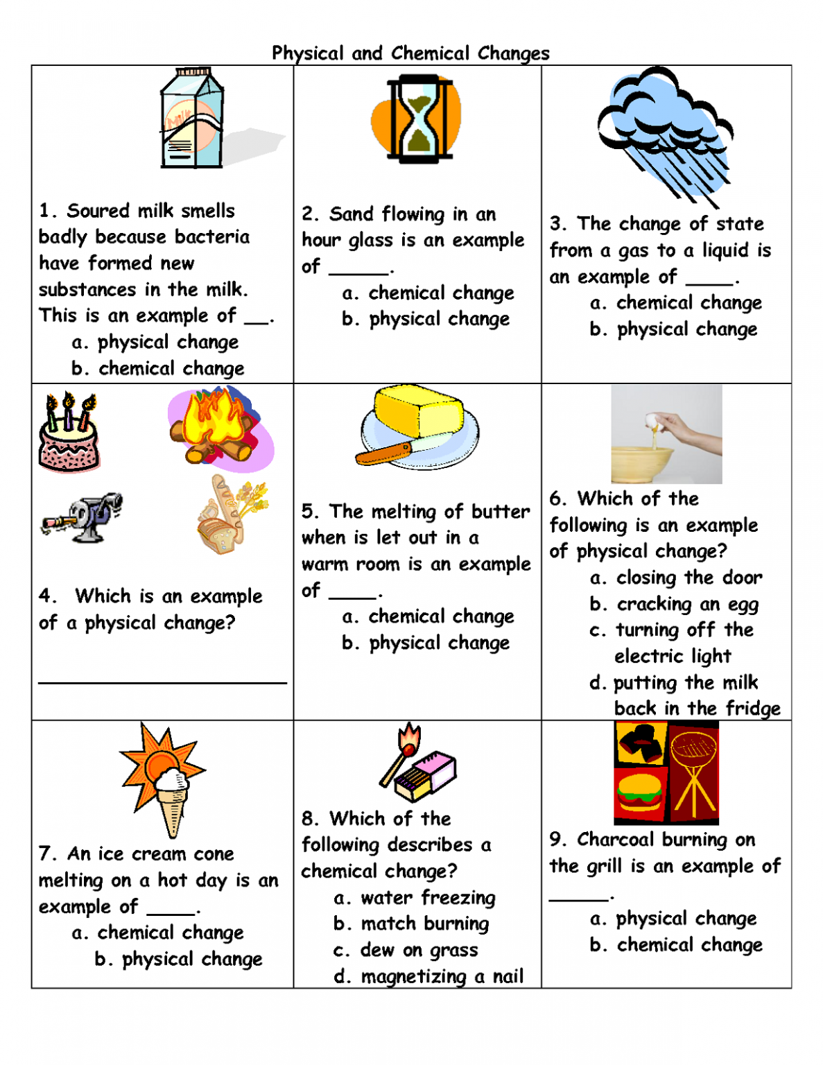 chemistry physical and chemical changes worksheet
