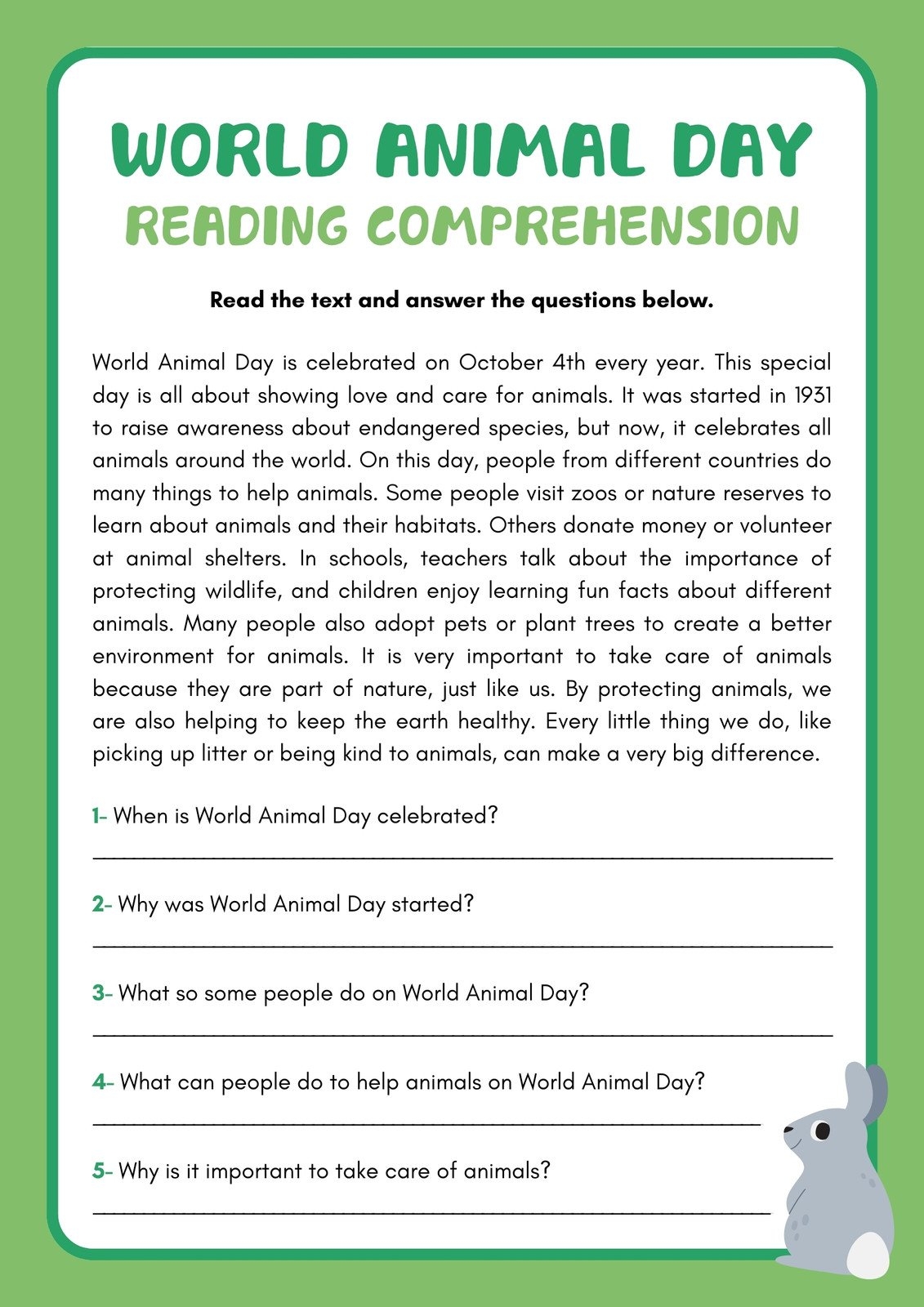 Free Printable 3rd Grade Reading Worksheet Templates Canva
