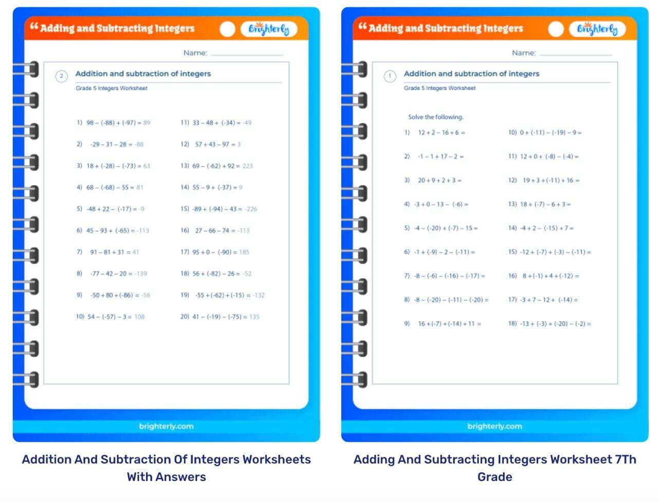 adding subtracting integers worksheet