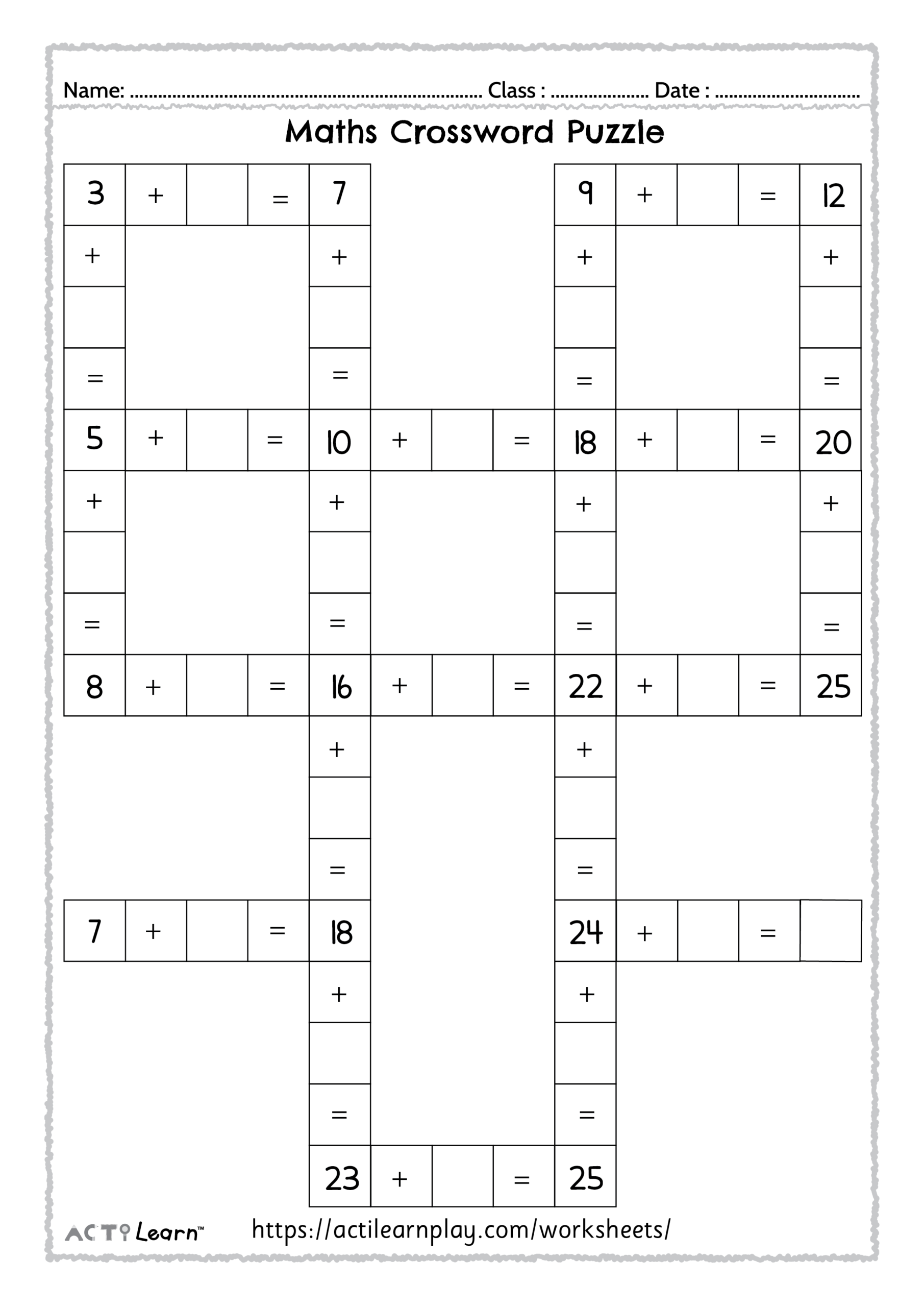 math crossword puzzles free printable