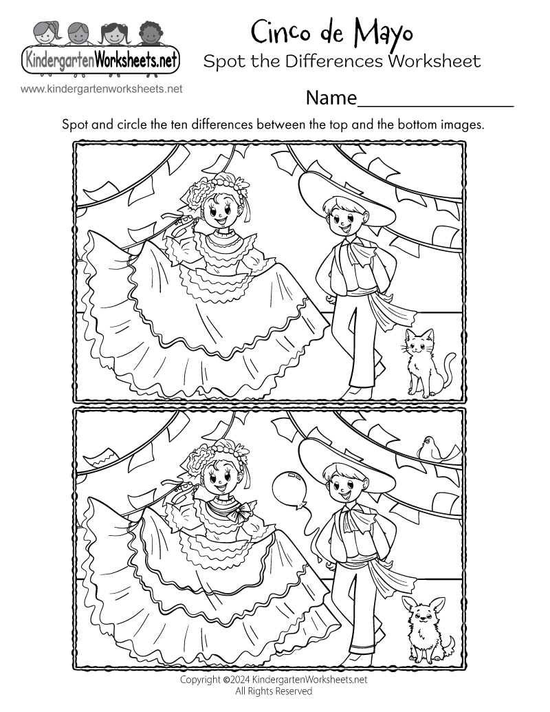 Free Printable Cinco De Mayo Spot The Differences Worksheet