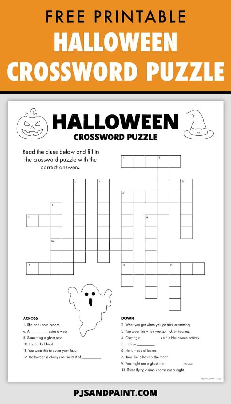 Free Printable Halloween Crossword Puzzle Pinterest