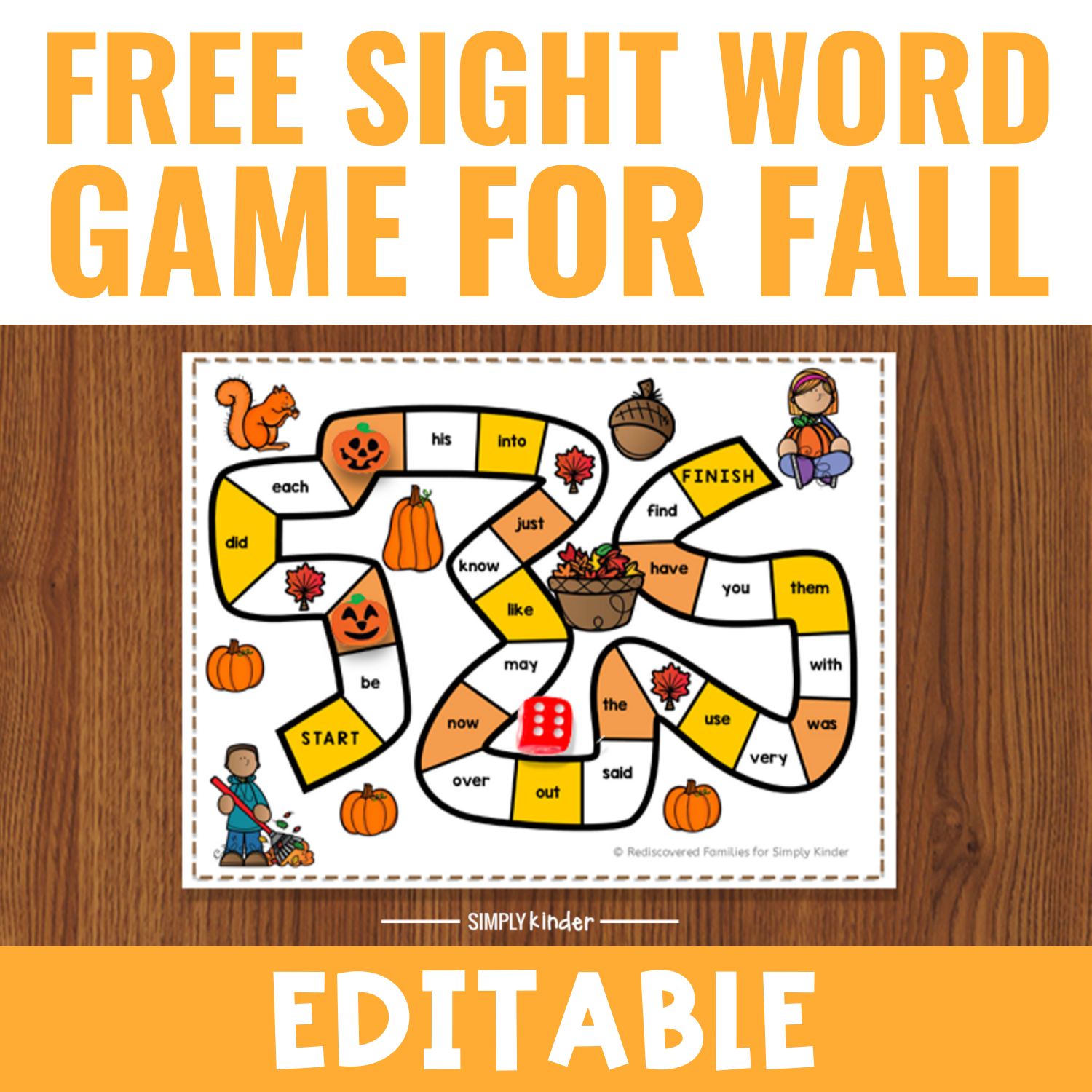 FREE Printable Sight Word Game To Make For Fall Simply Kinder