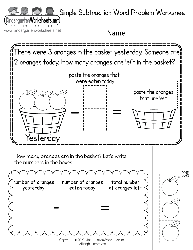 Free Printable Simple Subtraction Word Problem Worksheet