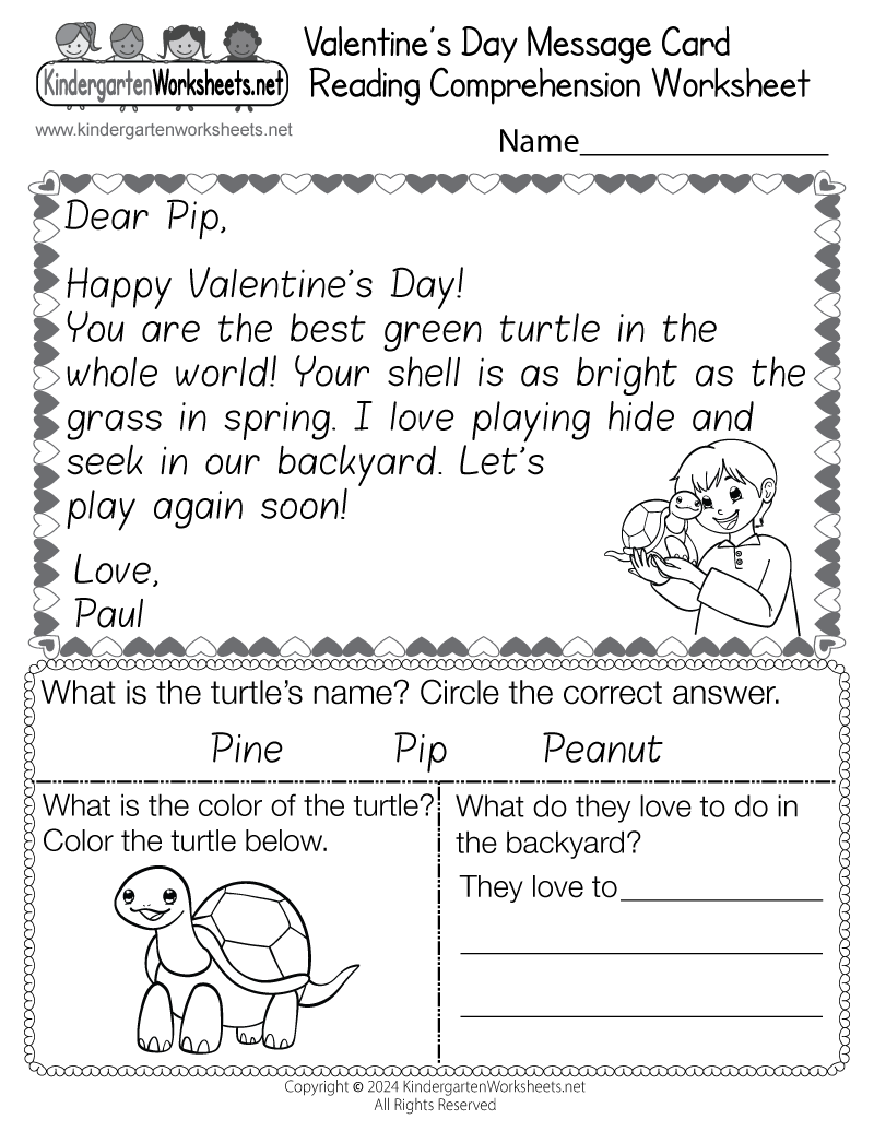 Free Printable Valentine s Day Reading Comprehension Worksheet