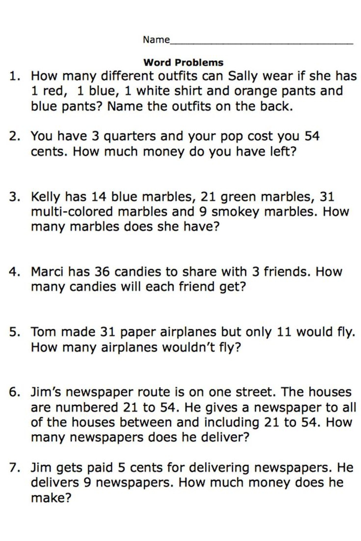 Free Printable Worksheets For Second Grade Math Word Problems