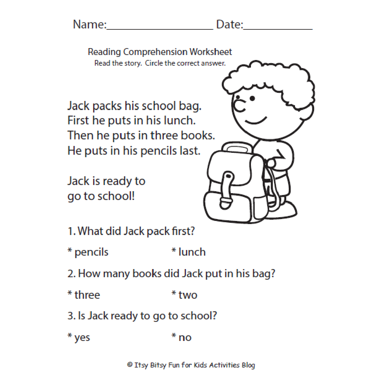 1st grade comprehension worksheets