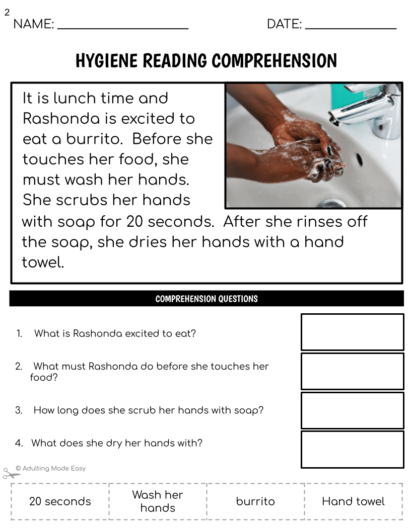 comprehension worksheets for adults