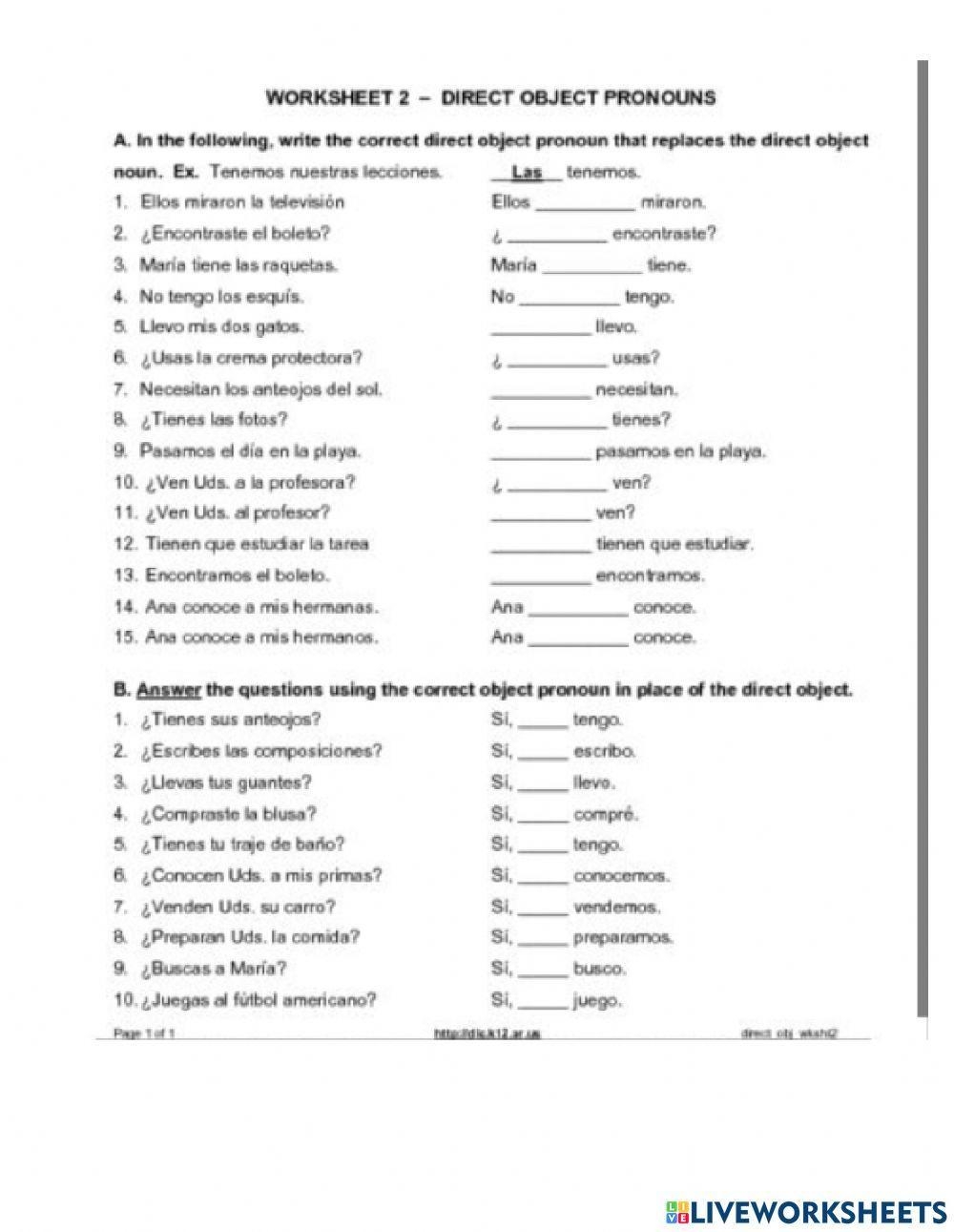 direct object pronoun practice spanish