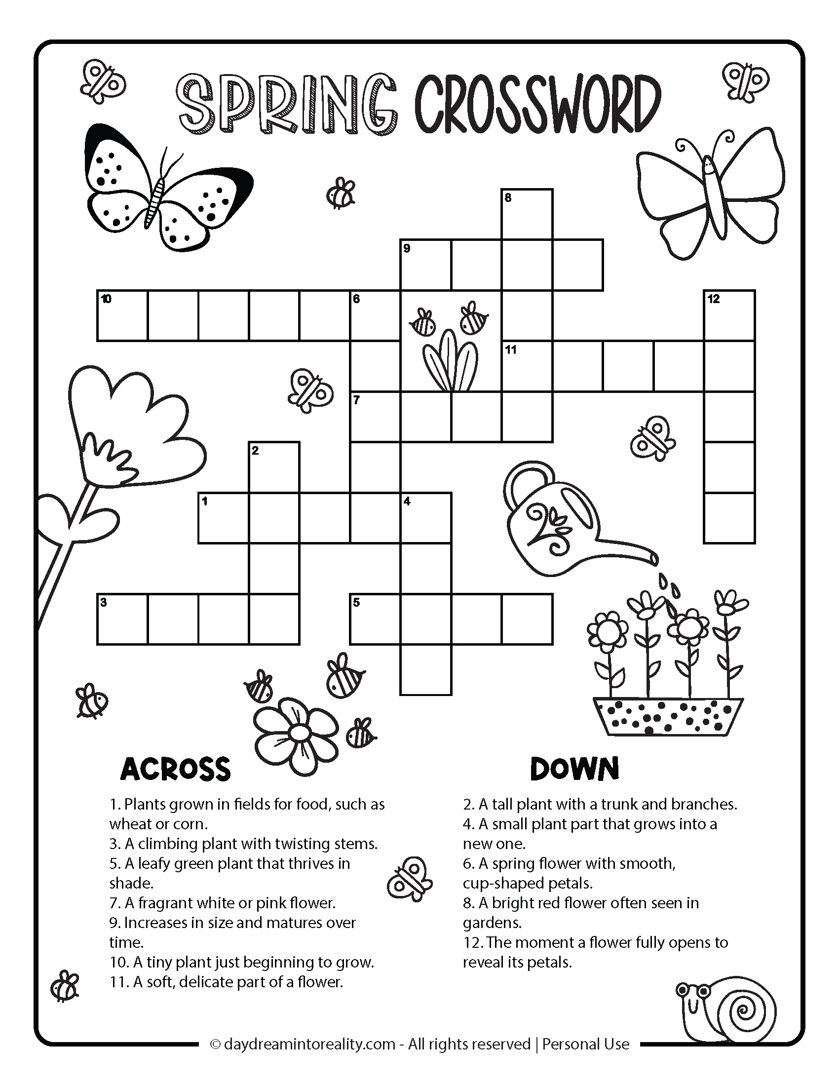Free Spring Crossword PDF Printables Easy Medium Hard Advanced Daydream Into Reality